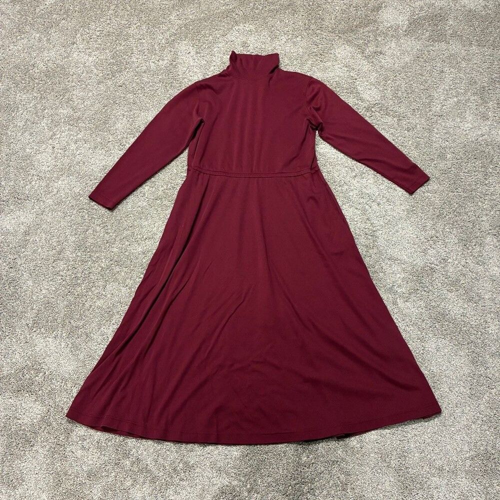 VTG Lands End Mock Neck Maxi Dress M Burgundy USA Made Quiet Luxury 90’s Cottage